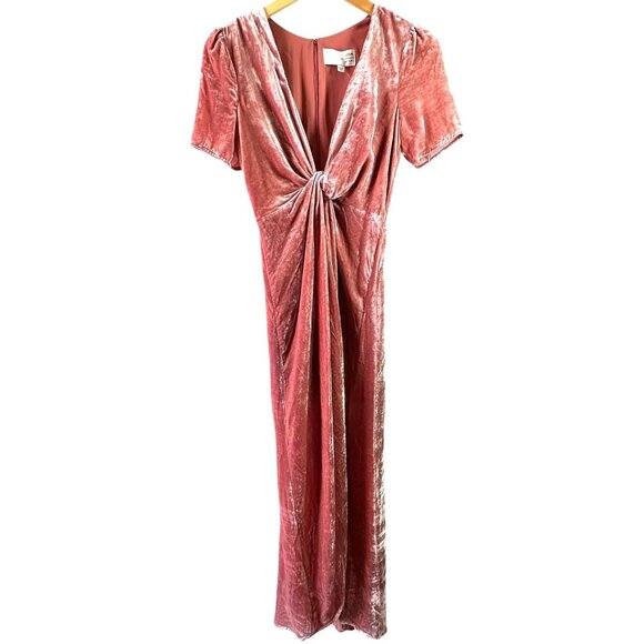 NWT J.O.A. Dusty Pink Crushed Velvet Twist Front Maxi Dress High-Low Size XS - Picture 4 of 7